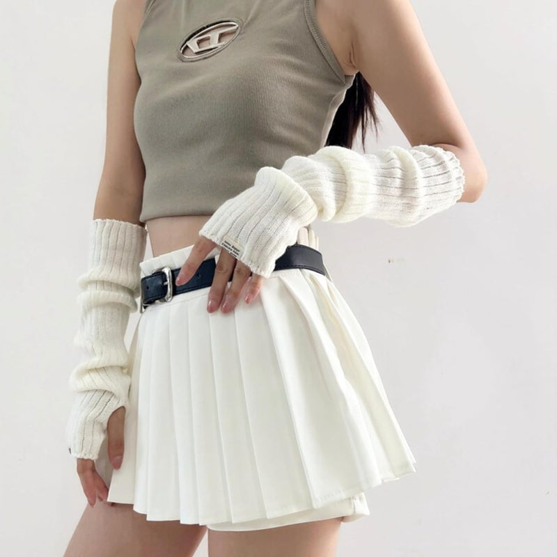 DUNKOING Cute Y2K Arm Warmers Kawaii Knitted Wrist Warmers Long Japanese Harajuku Goth Fingerless Sleeve for Women Girls - Image 5
